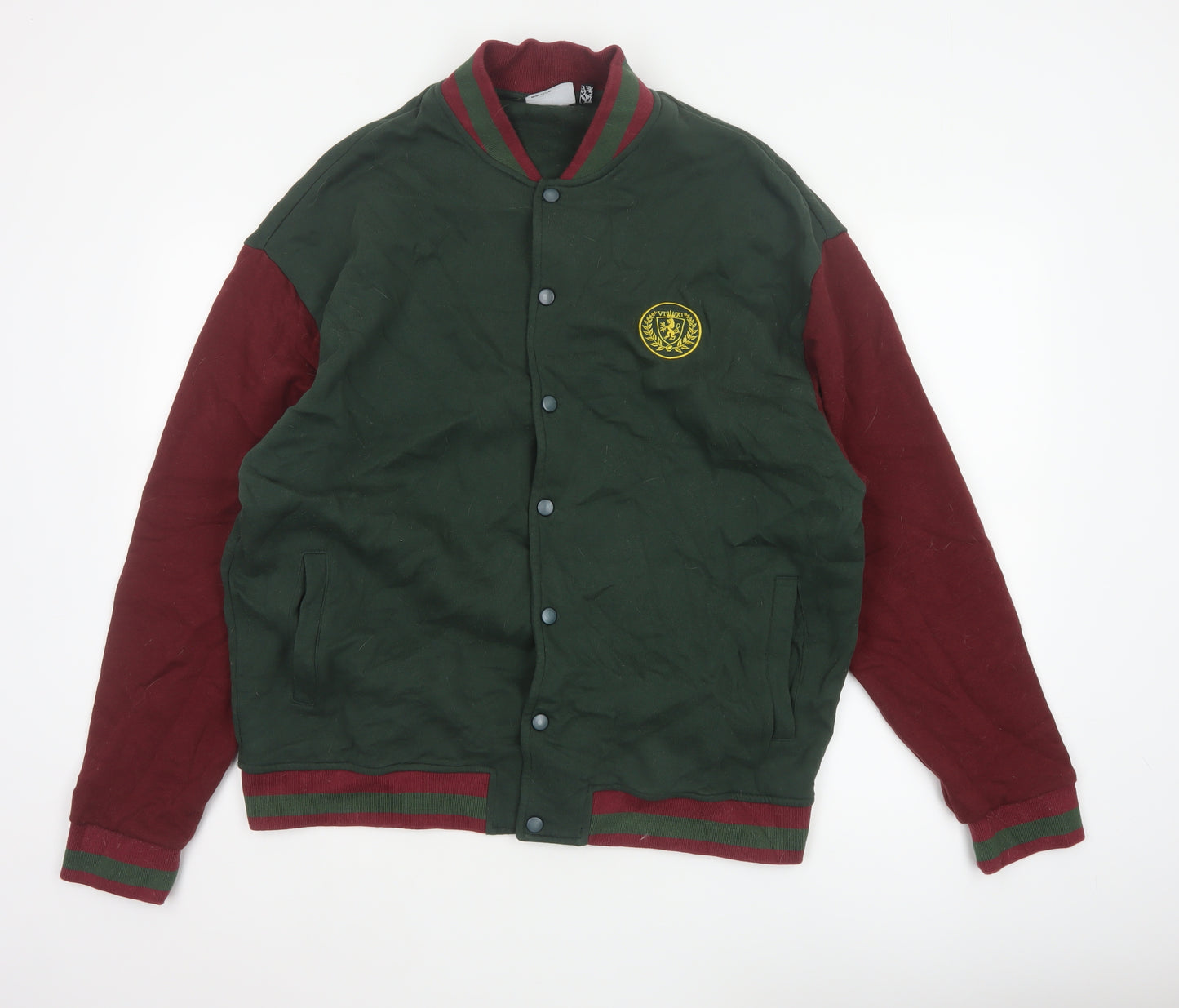 ASOS Design Mens Green Burgundy L Varsity Jacket College Crest