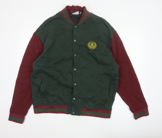 ASOS Design Mens Green Burgundy L Varsity Jacket College Crest