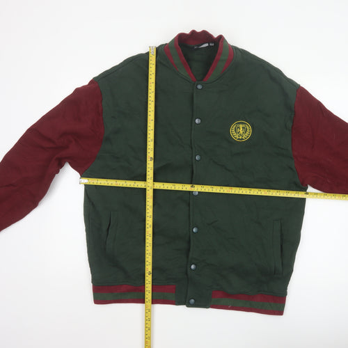 ASOS Design Mens Green Burgundy L Varsity Jacket College Crest