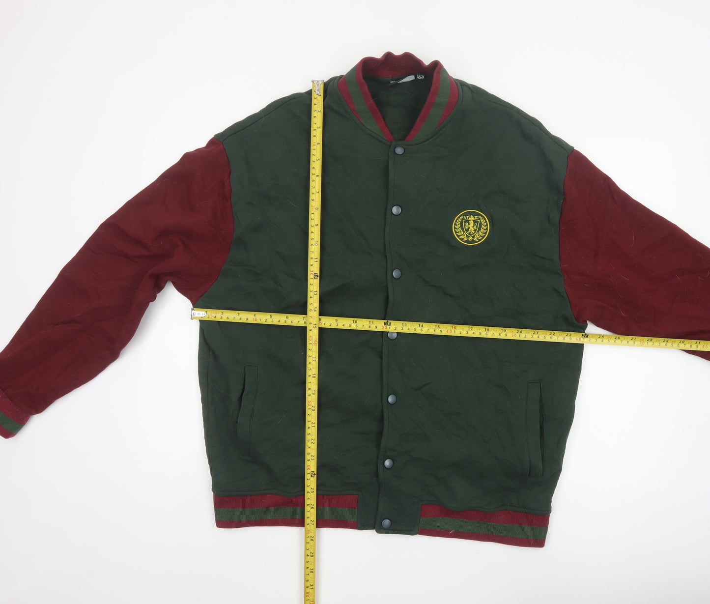ASOS Design Mens Green Burgundy L Varsity Jacket College Crest