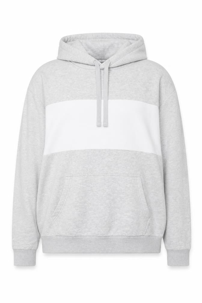 Front view of C&A Women’s Grey White Colourblock Pullover Hoodie 2XL Cotton Blend