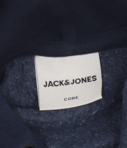 Jack & Jones Men Navy Grey L Pullover Hoodie Logo Graphic