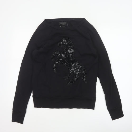 FC Jeans Women’s Black M Sequin Lizard Crew Neck Cotton Sweatshirt