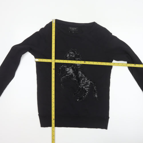 FC Jeans Women’s Black M Sequin Lizard Crew Neck Cotton Sweatshirt