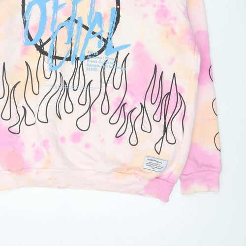 MAN Mens Multicoloured L Oversized Graphic Print Pullover Hoodie