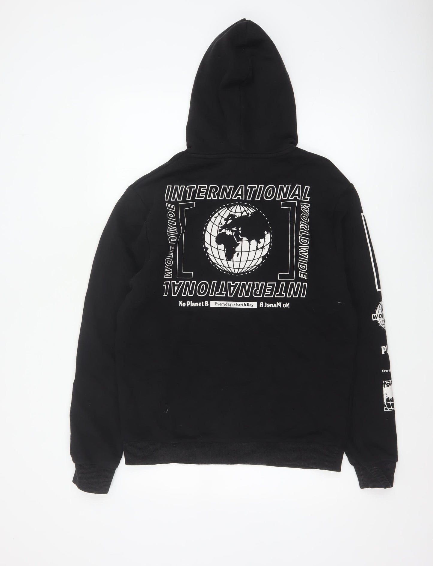 Next Men’s Black S Pullover Hoodie Worldwide Graphic Print