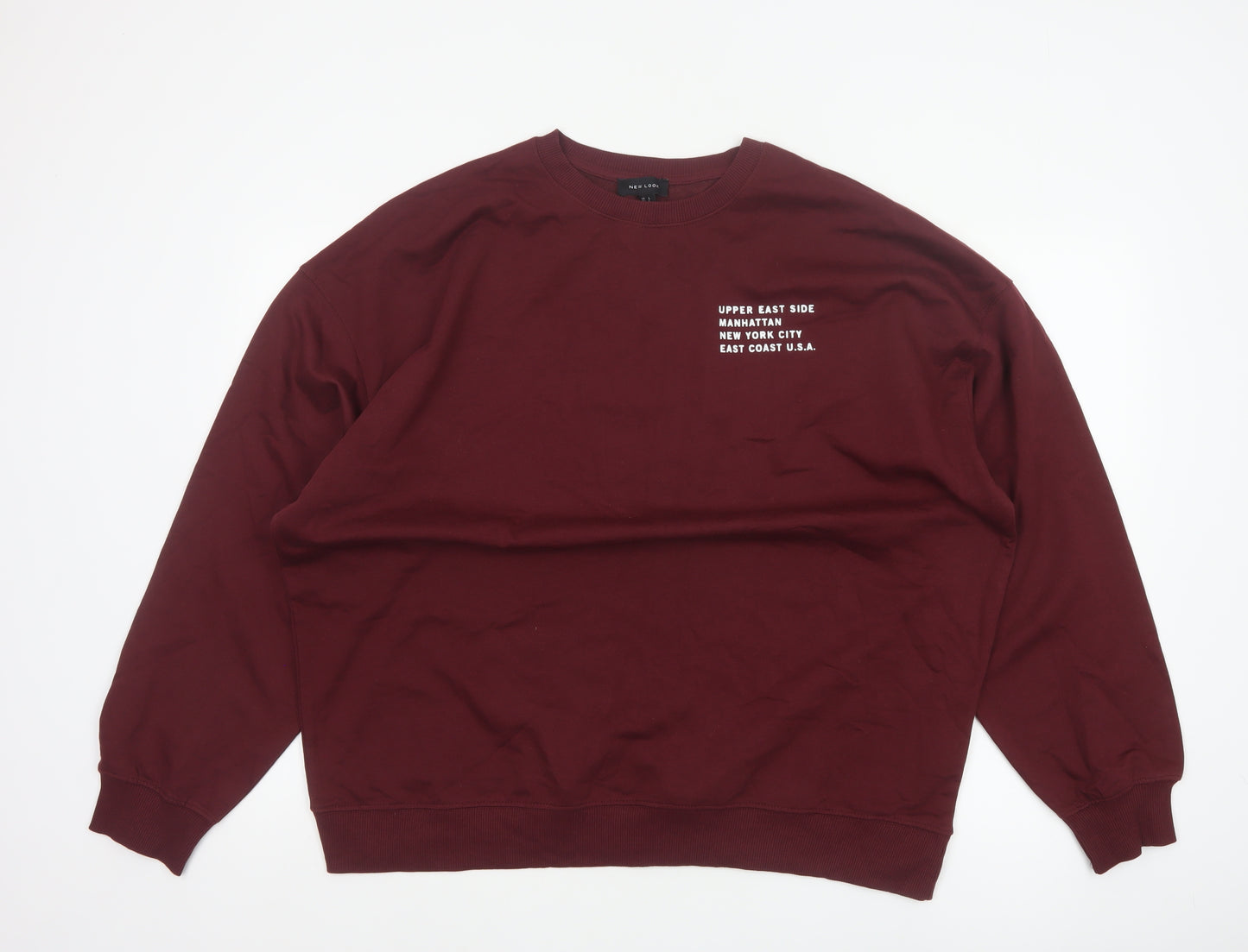 New Look Men’s Red L Pullover Sweatshirt NYC Graphic Print Crew Neck