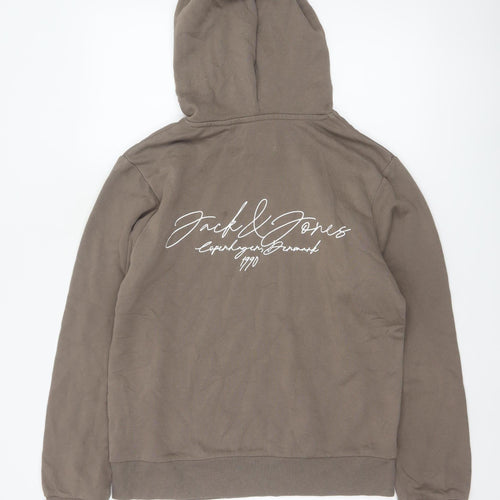 Jack & Jones Men’s Brown S Pullover Hoodie Logo Graphic Fleece