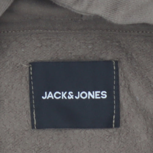 Jack & Jones Men’s Brown S Pullover Hoodie Logo Graphic Fleece
