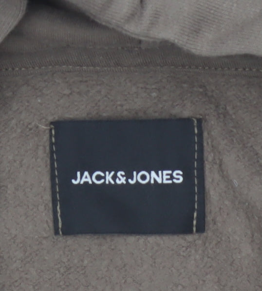 Jack & Jones Men’s Brown S Pullover Hoodie Logo Graphic Fleece