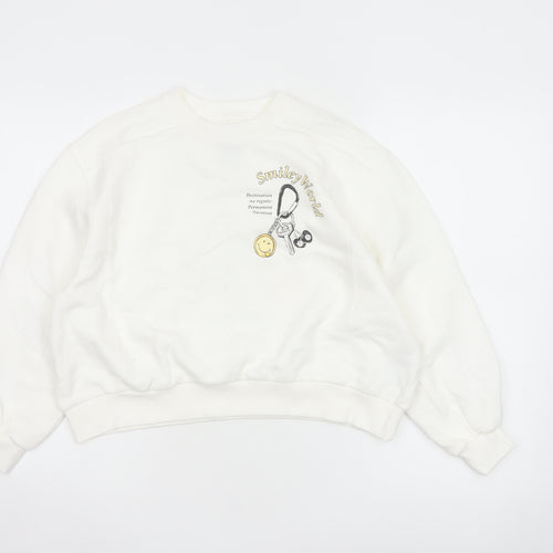 Smiley World Girls White 10-11 Years Pullover Graphic Sweatshirt