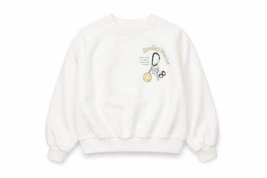 Front view of Smiley World girls’ white 10-11 years pullover graphic sweatshirt