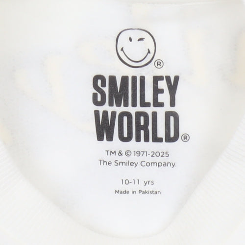 Smiley World Girls White 10-11 Years Pullover Graphic Sweatshirt