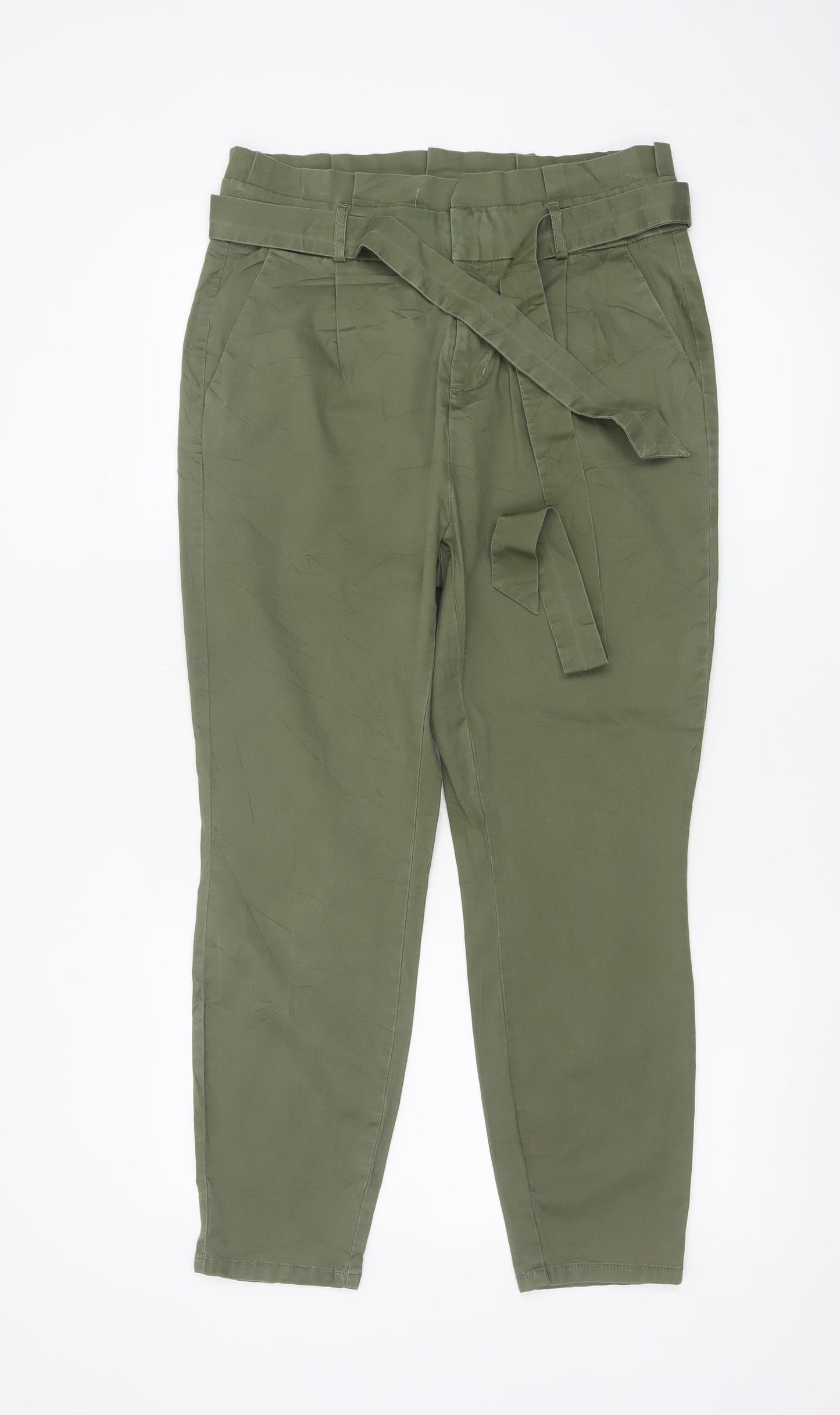Vero Moda Women's Green M Paperbag Tapered Belted Trousers
