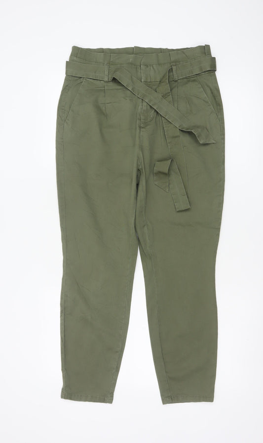 Vero Moda Women's Green M Paperbag Tapered Belted Trousers