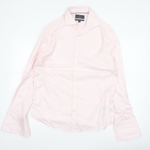 Marks and Spencer Men Pink 16.5 Slim Herringbone Cotton Formal Shirt