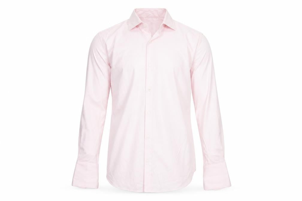 Marks and Spencer Men Pink 16.5 Slim Herringbone Cotton Formal Shirt