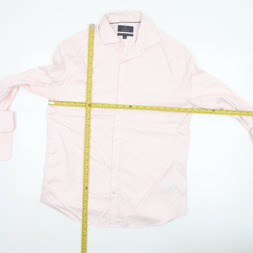 Marks and Spencer Men Pink 16.5 Slim Herringbone Cotton Formal Shirt