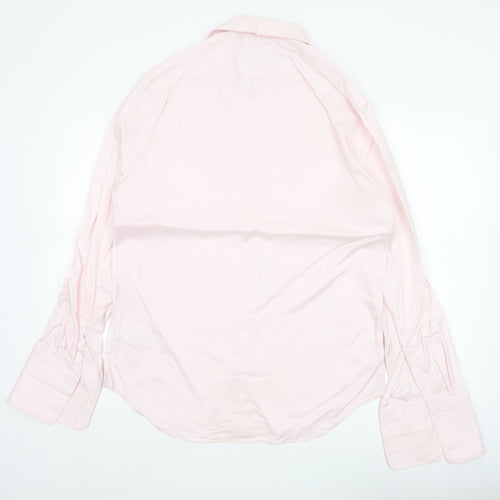Marks and Spencer Men Pink 16.5 Slim Herringbone Cotton Formal Shirt