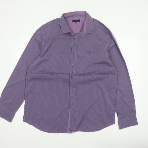 Jeff Banks London Men's Purple XL Striped Cotton Button-Up Shirt