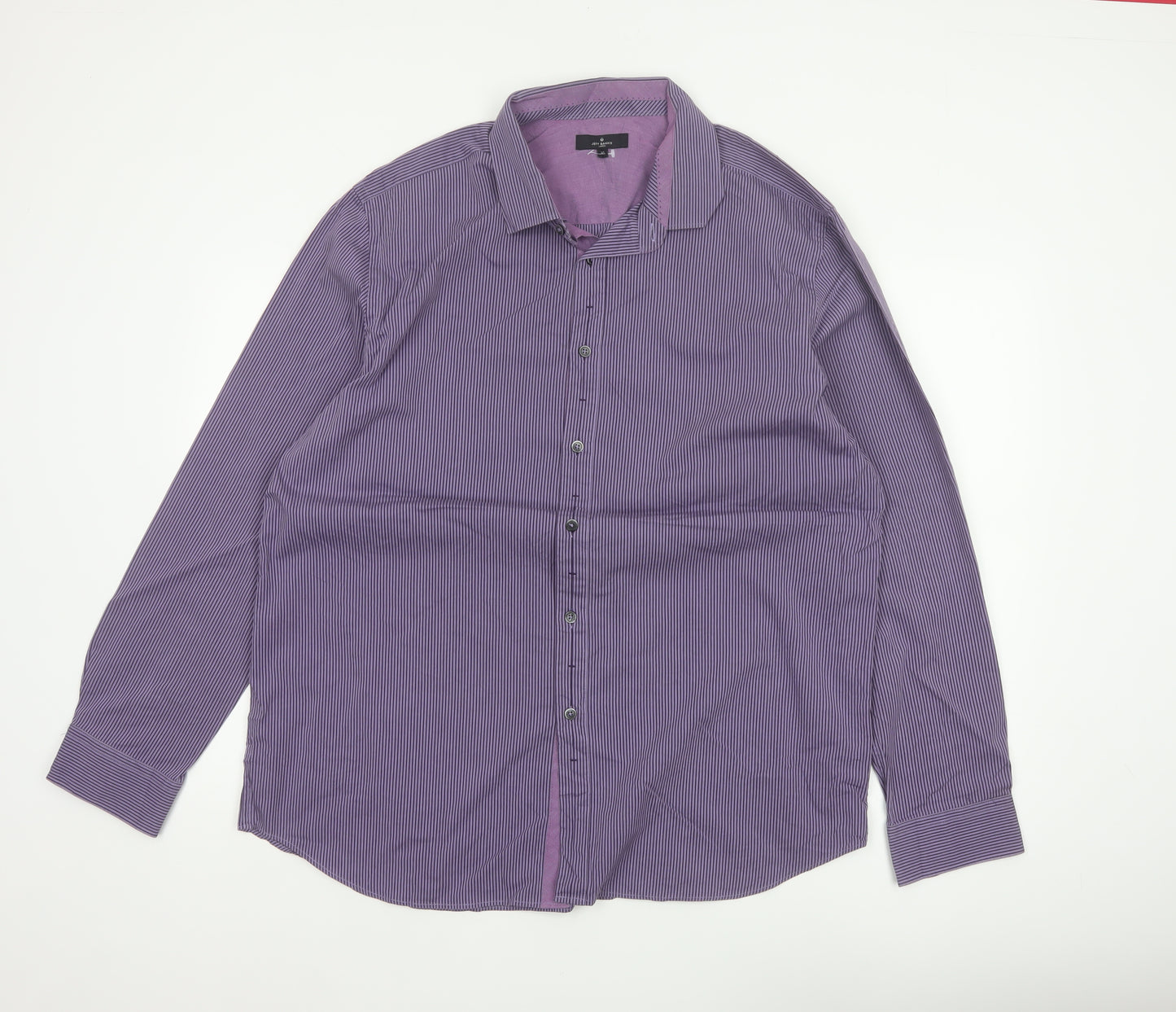 Jeff Banks London Men's Purple XL Striped Cotton Button-Up Shirt