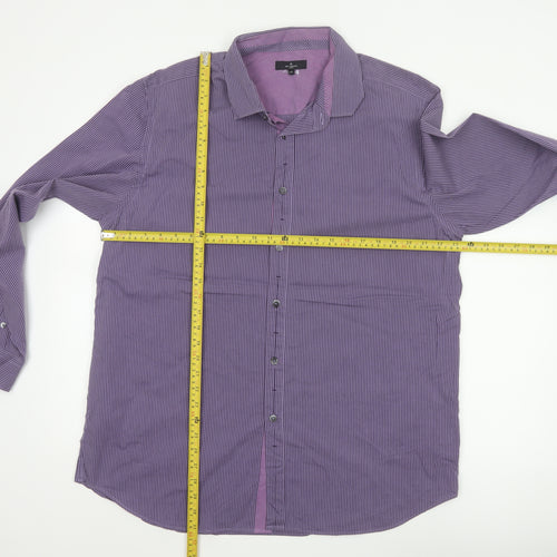 Jeff Banks London Men's Purple XL Striped Cotton Button-Up Shirt
