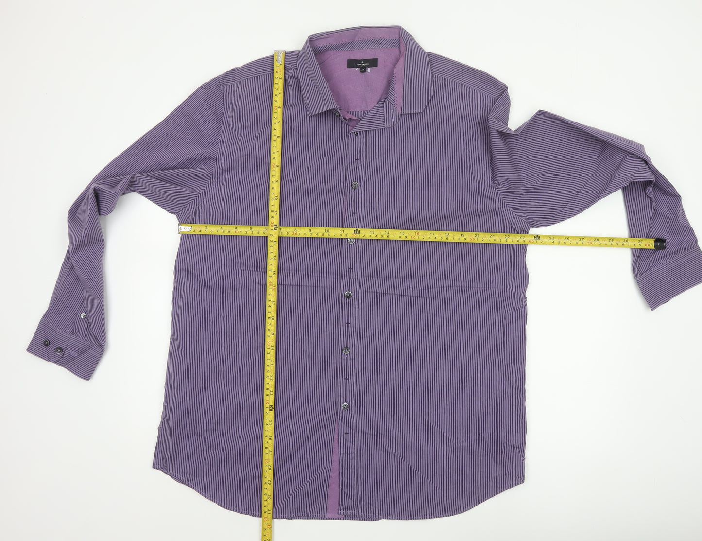Jeff Banks London Men's Purple XL Striped Cotton Button-Up Shirt