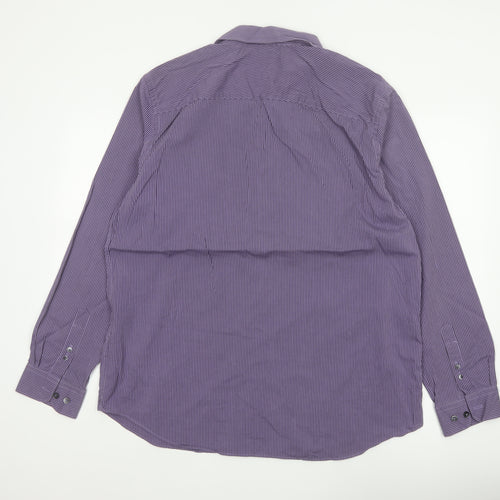 Jeff Banks London Men's Purple XL Striped Cotton Button-Up Shirt