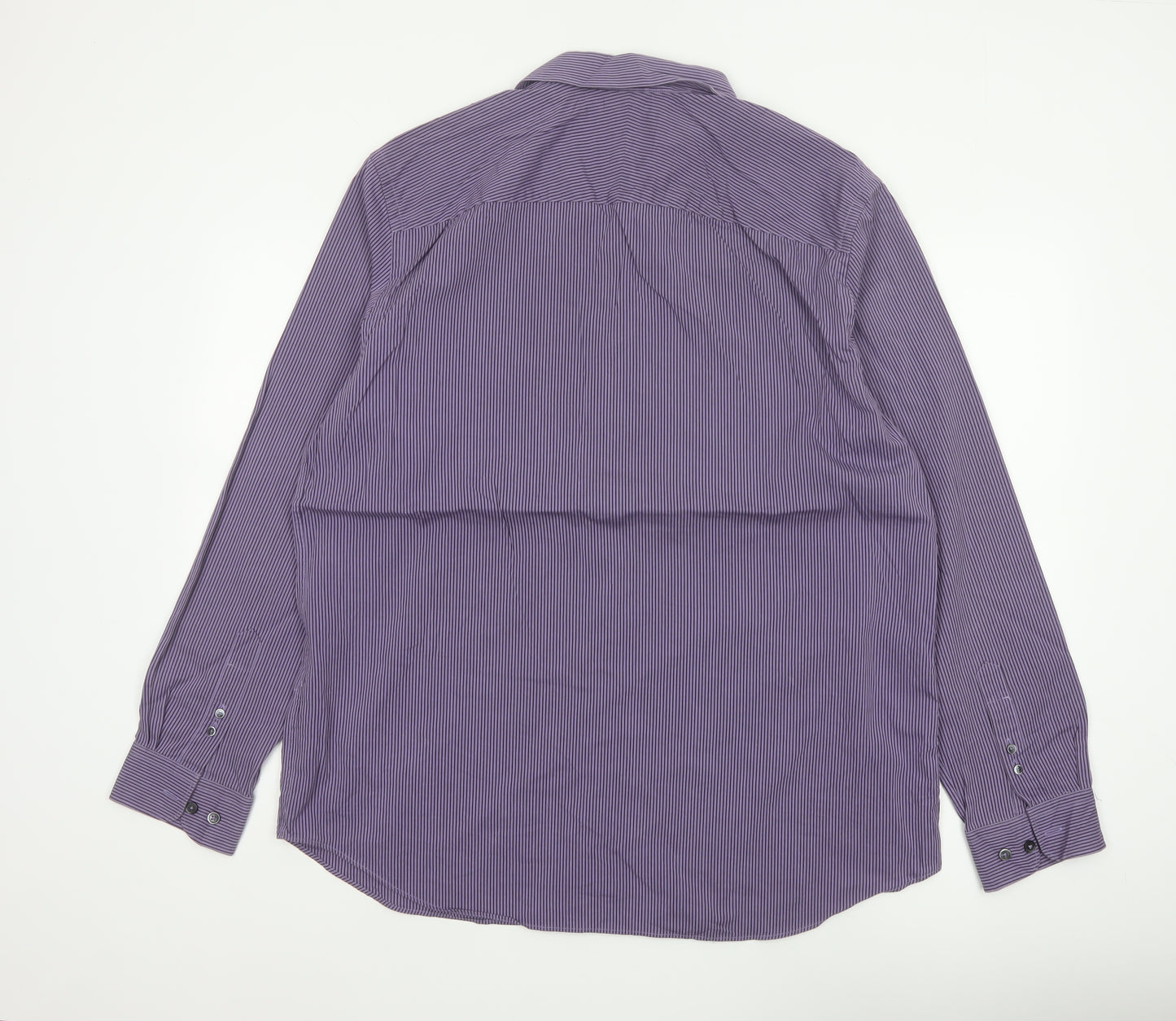 Jeff Banks London Men's Purple XL Striped Cotton Button-Up Shirt