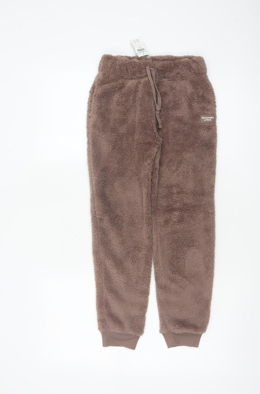 Abercrombie & Fitch Girls Brown 9-10 Years Faux Fur Fleece Jogger Trousers