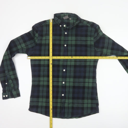ASOS Men Green Navy Plaid Button-Down Long Sleeve Shirt M