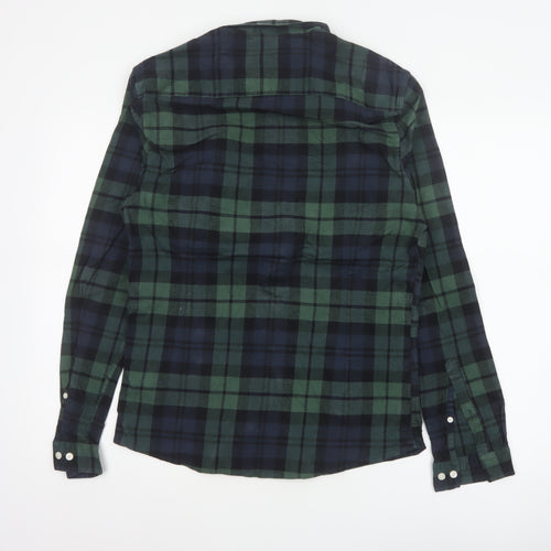ASOS Men Green Navy Plaid Button-Down Long Sleeve Shirt M