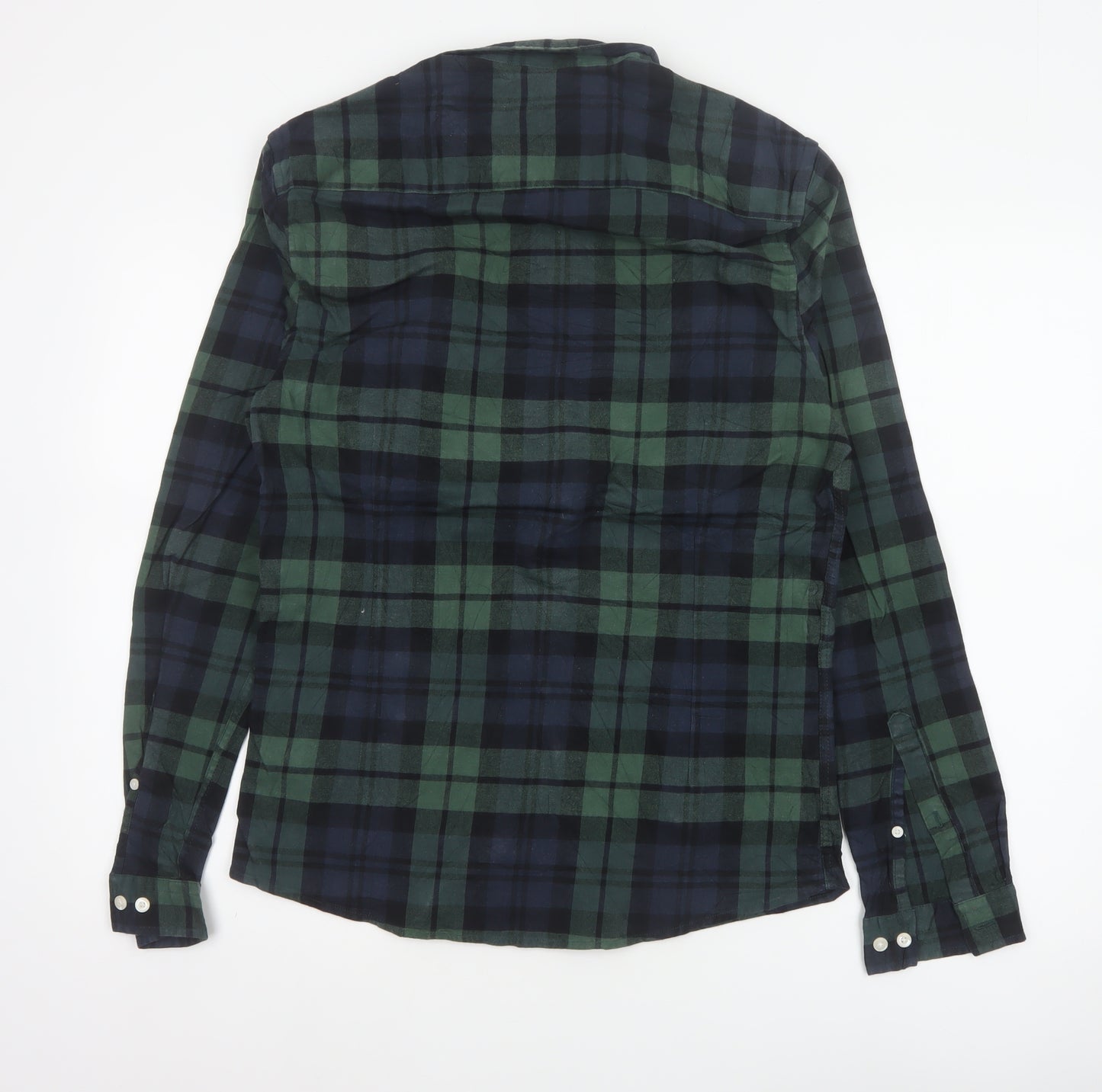 ASOS Men Green Navy Plaid Button-Down Long Sleeve Shirt M
