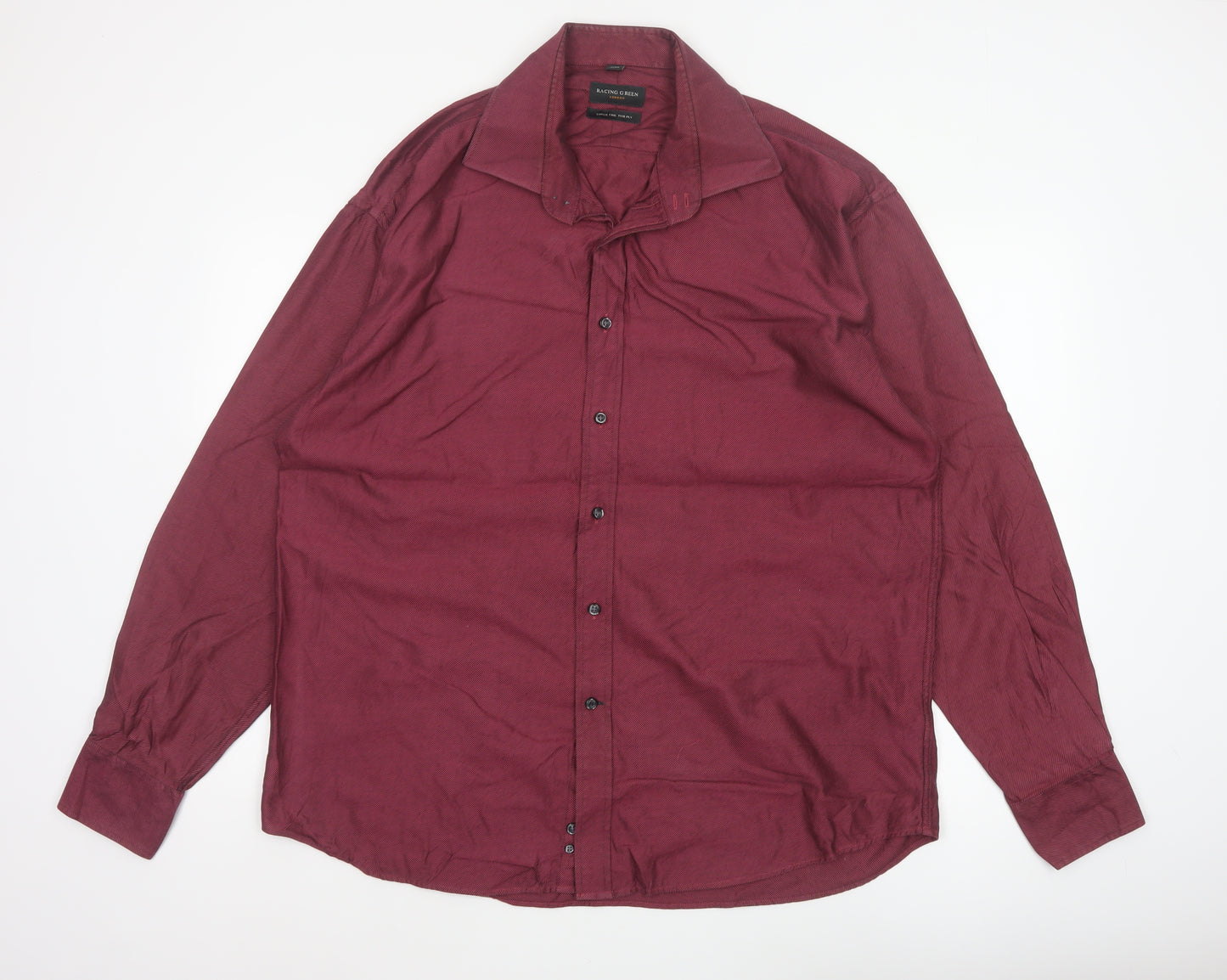 Racing Green Men’s Red 18/46 Long Sleeve Cotton Button-Up Shirt