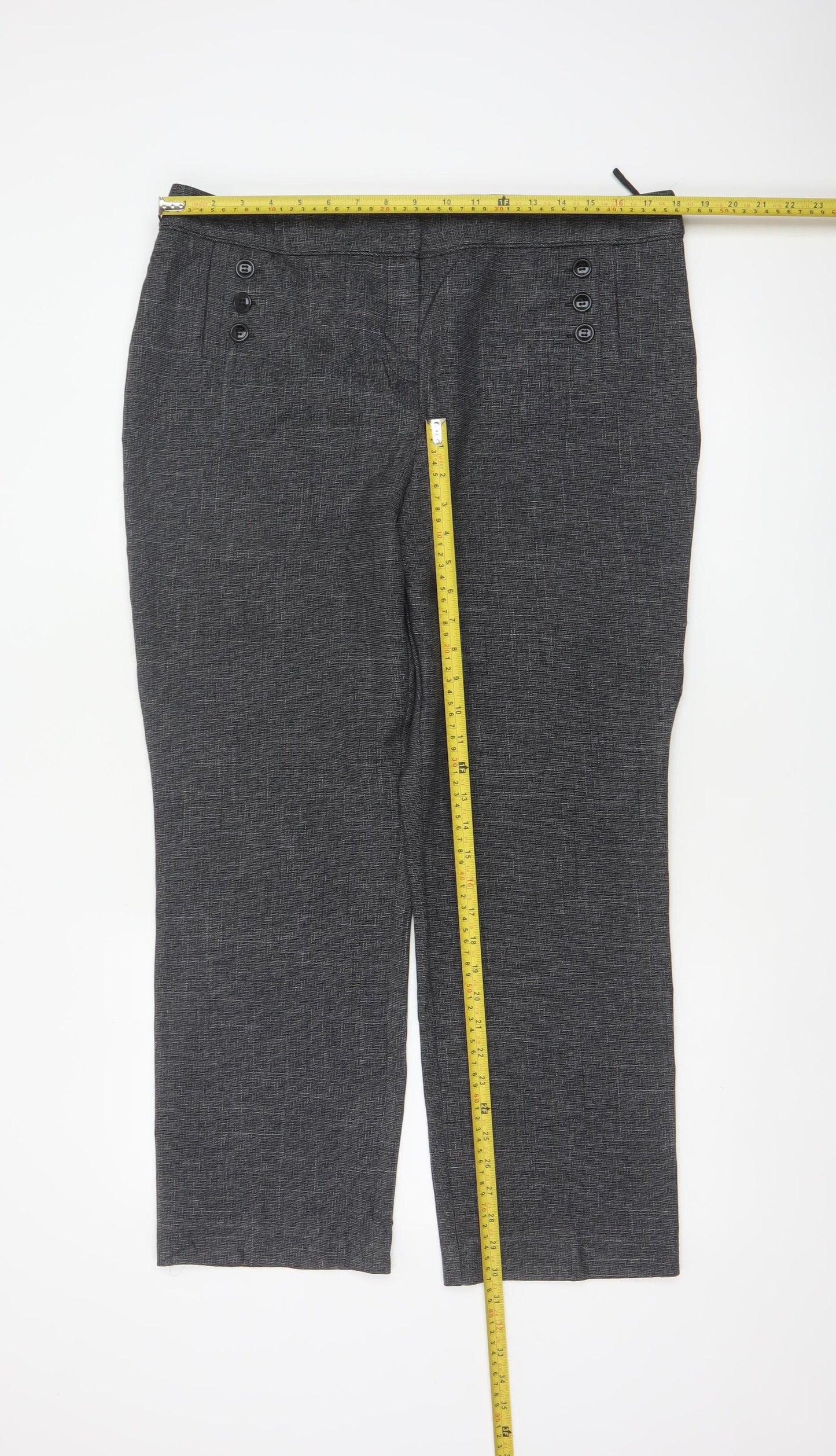 M&Co Women’s Grey Size 16 Herringbone Tailored Straight Trousers