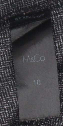 M&Co Women’s Grey Size 16 Herringbone Tailored Straight Trousers