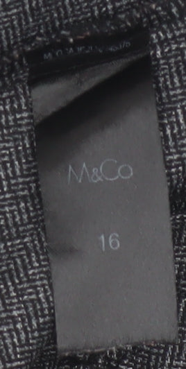 M&Co Women’s Grey Size 16 Herringbone Tailored Straight Trousers