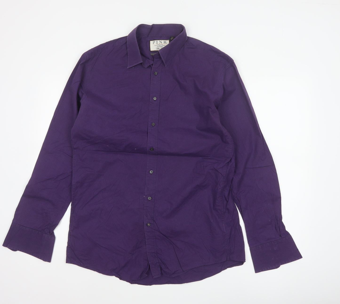 Pink Men’s Purple 15.5 Slim Fit Check Cotton Button-Up Shirt