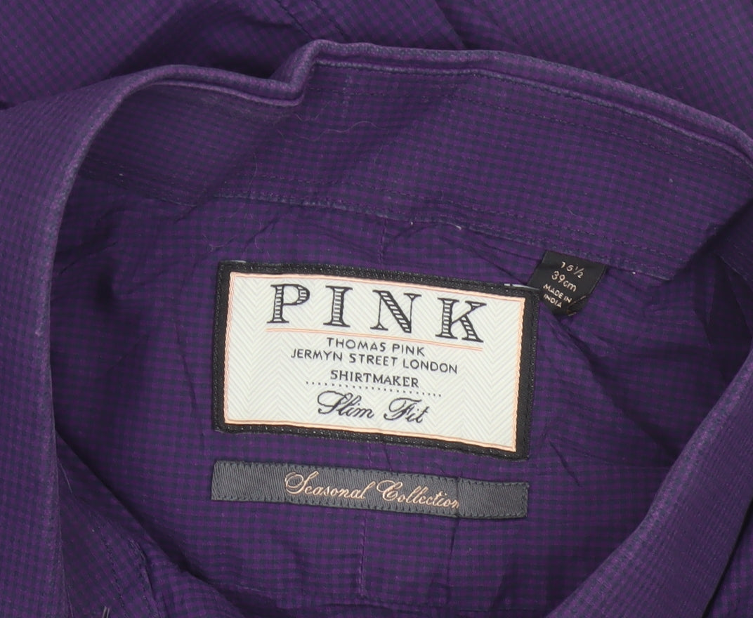 Pink Men’s Purple 15.5 Slim Fit Check Cotton Button-Up Shirt