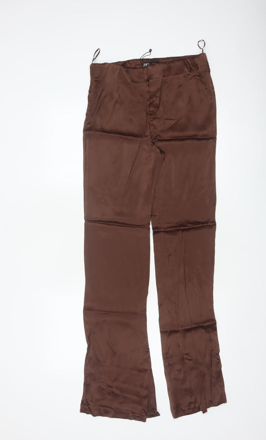 Zara Women Brown Flared Viscose Stretch Trousers UK 12