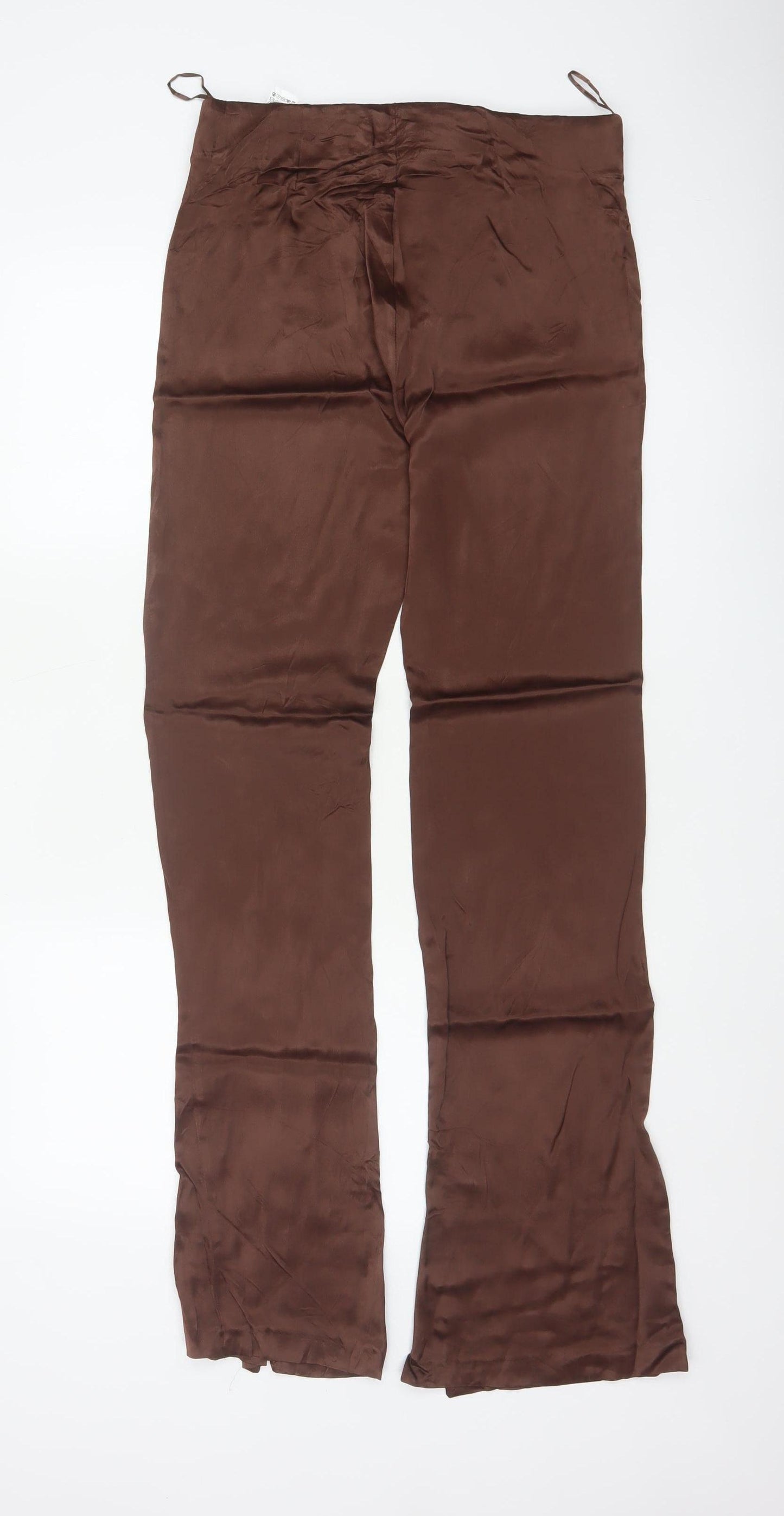 Zara Women Brown Flared Viscose Stretch Trousers UK 12
