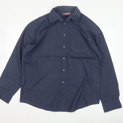 Marks & Spencer Men Blue 17in Easy Care Long Sleeve Button-Up Shirt