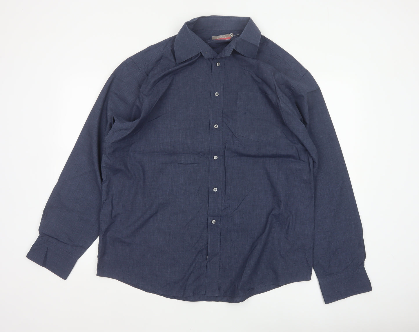 Marks & Spencer Men Blue 17in Easy Care Long Sleeve Button-Up Shirt