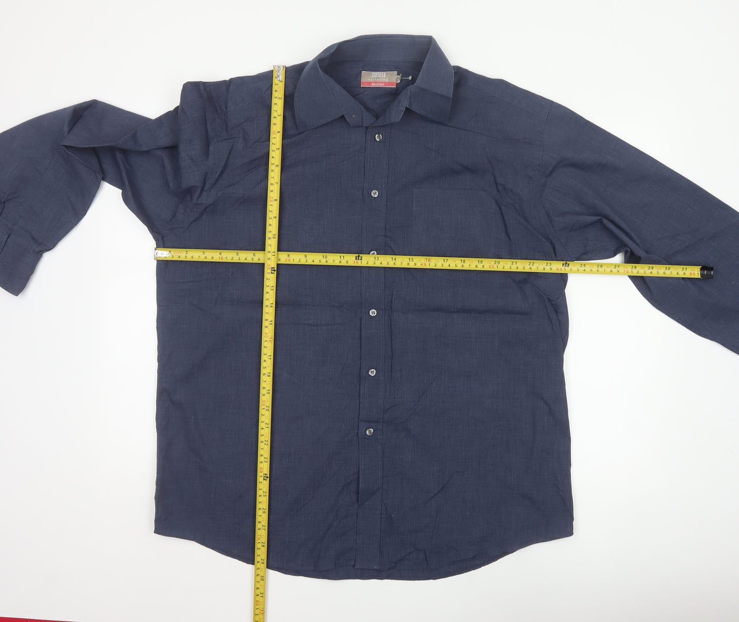 Marks & Spencer Men Blue 17in Easy Care Long Sleeve Button-Up Shirt