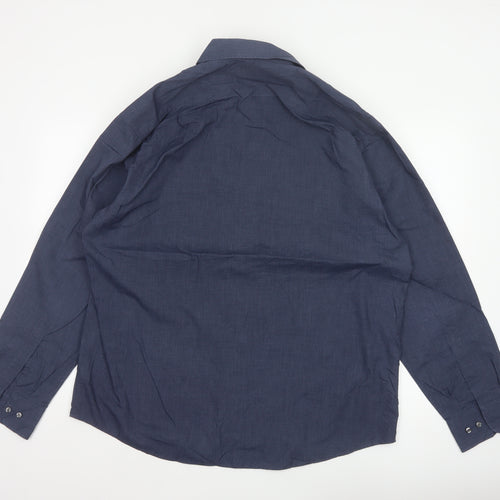 Marks & Spencer Men Blue 17in Easy Care Long Sleeve Button-Up Shirt