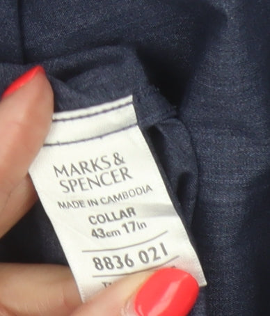 Marks & Spencer Men Blue 17in Easy Care Long Sleeve Button-Up Shirt