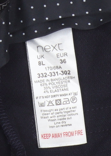 Next Women Black UK 8 Tall Tapered Work Dress Trousers Pockets