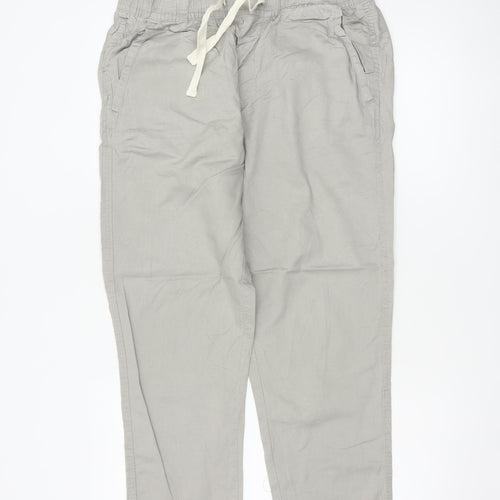 Zara Women Grey L Linen Blend Drawstring Tapered Trousers