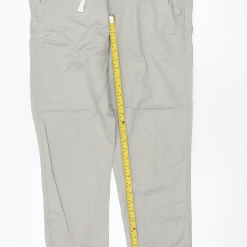 Zara Women Grey L Linen Blend Drawstring Tapered Trousers