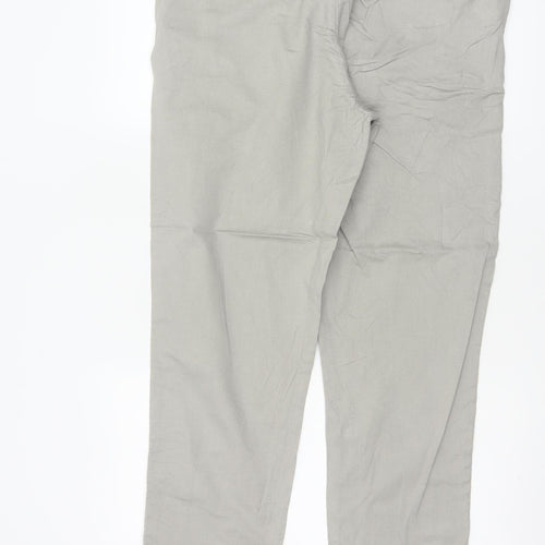 Zara Women Grey L Linen Blend Drawstring Tapered Trousers